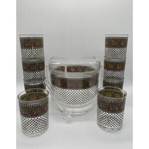 Vintage J. G. Hook Oneida Paisley Ice Bucket Insert Lid Tongs 8 Rocks Tumbler